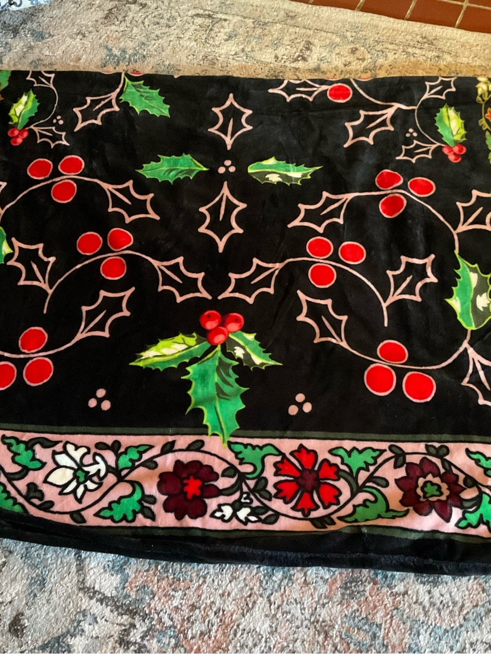 Vera Bradley Black Maxi Skirt with Red Holly & Green Leaves